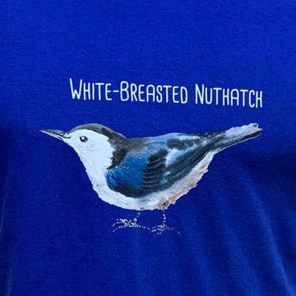 Wingspan Inspired Mens Medium Watercolor White Breasted Nuthatch Upcycled Tee - Picture 2 of 4